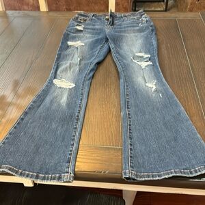 Maurice’s size 6 short distressed high rise flare jeans